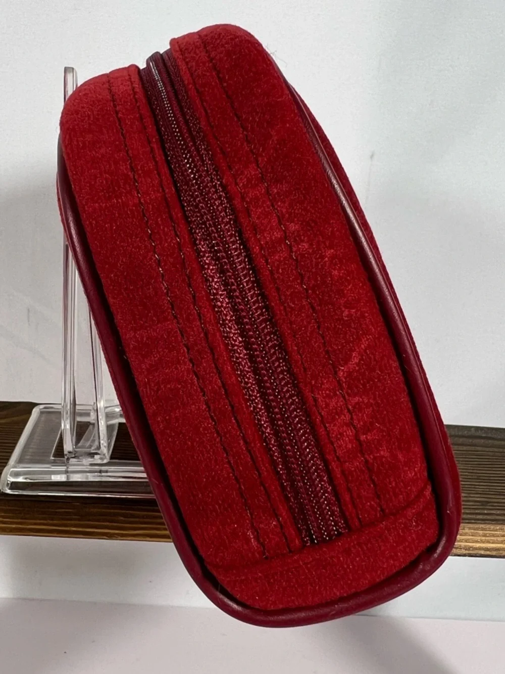 7520: Vintage Nina Ricci Red Velvet Monogram Cosmetic Pouch